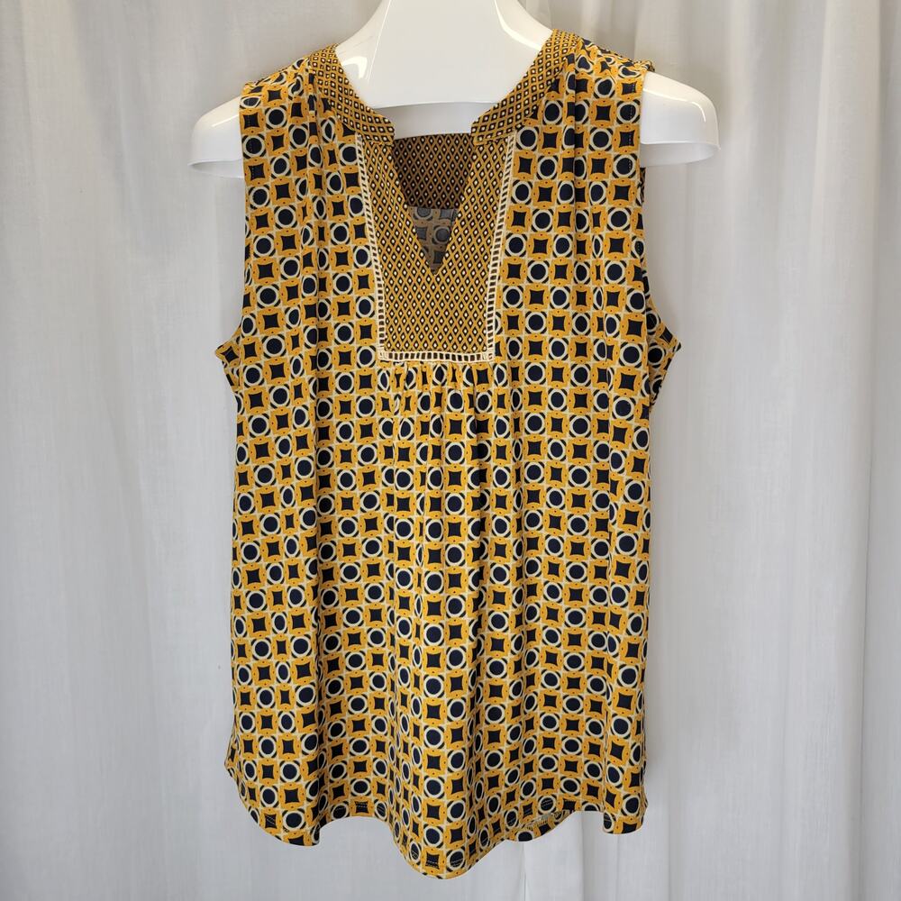 Faith and Joy by Monteau Jersey Knit Flowing Tank in Mustard and Navy, M